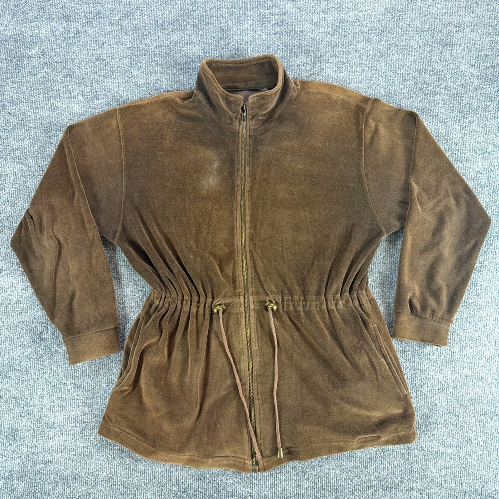 Vintage 90's Lavon Petite Brown Velour Zip Up Jacket Drawstring Waist PM Fall